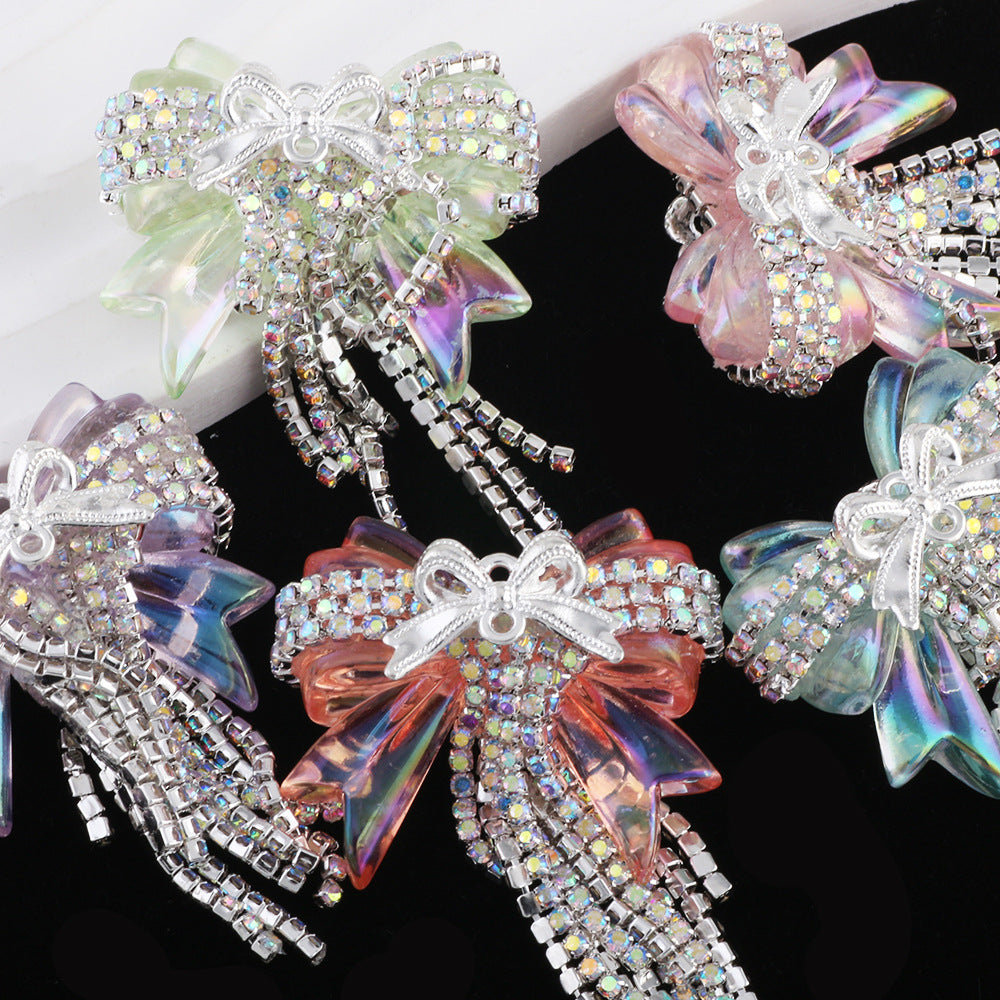 Heavy industry drill chain tassel bow drill ball straight hole bead DIY mobile phone keychain necklace accessories