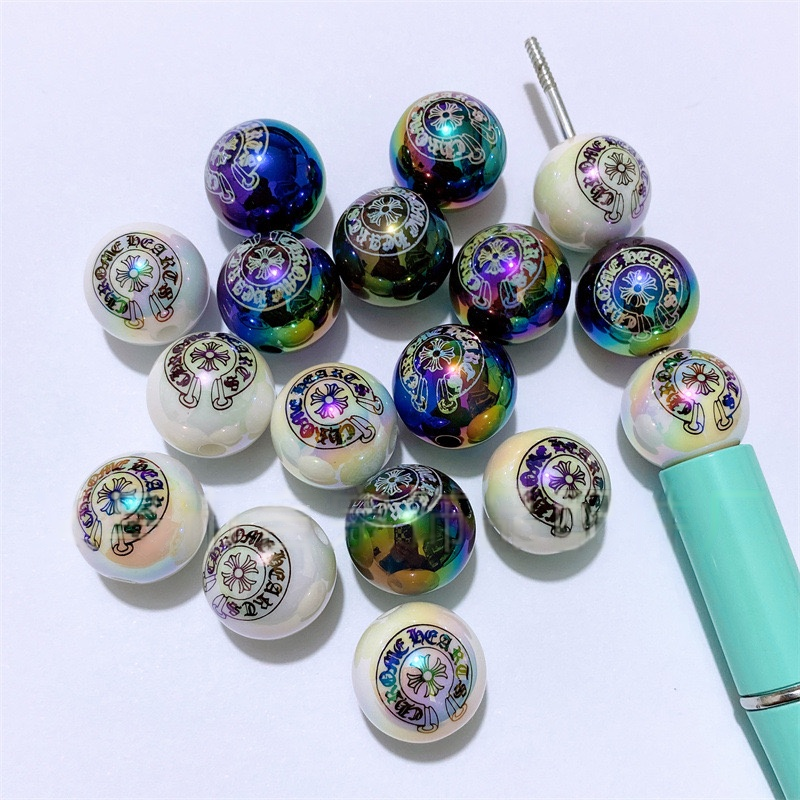 Acrylic 16MM Croheart Printed Round Bead Bead DIY Phone Chain Keychain Car Hanging Bead Pen Accessories