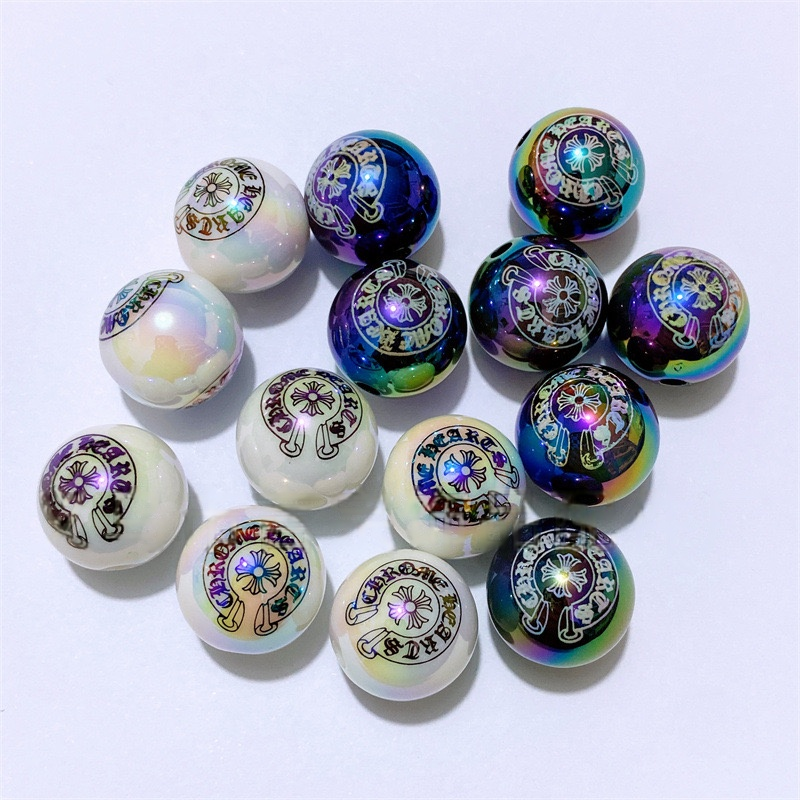 Acrylic 16MM Croheart Printed Round Bead Bead DIY Phone Chain Keychain Car Hanging Bead Pen Accessories