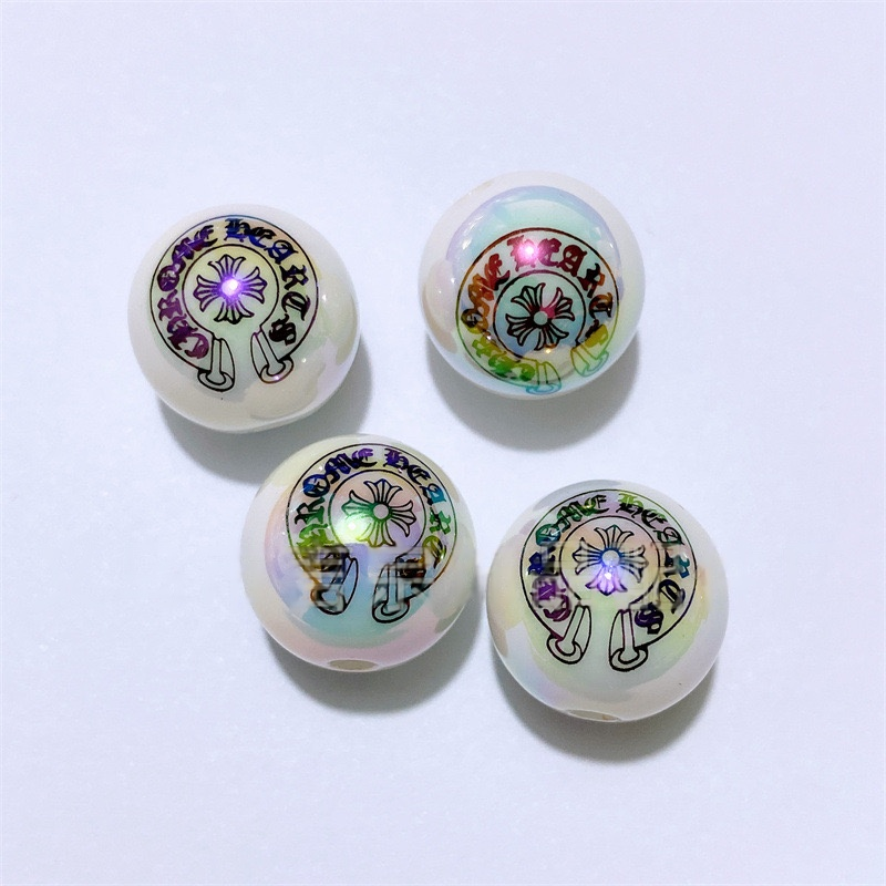 Acrylic 16MM Croheart Printed Round Bead Bead DIY Phone Chain Keychain Car Hanging Bead Pen Accessories