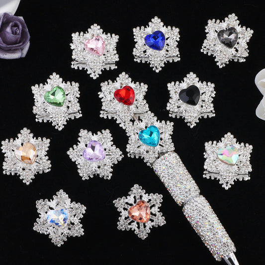 Alloy Snowflake Beads Double sided Love Zircon Straight Hole Beads DIY Mobile Phone Chain Keychain Package Chain Heavy Industry Accessories