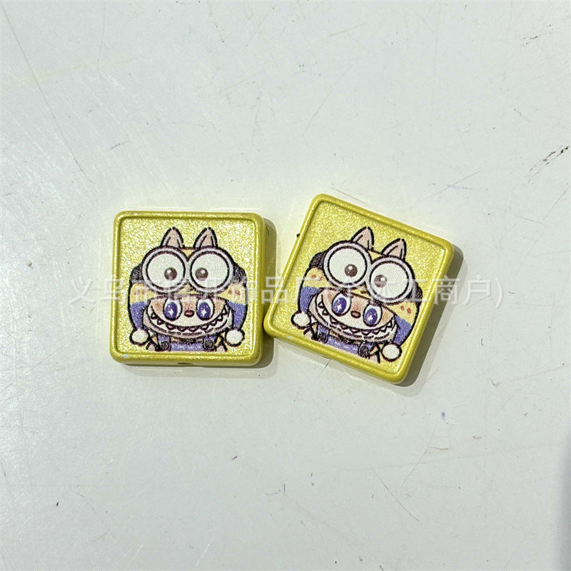 Vertical hole alloy cartoon cloth square piece through-hole bead accessories mobile phone keychain DIY handmade loose bead material