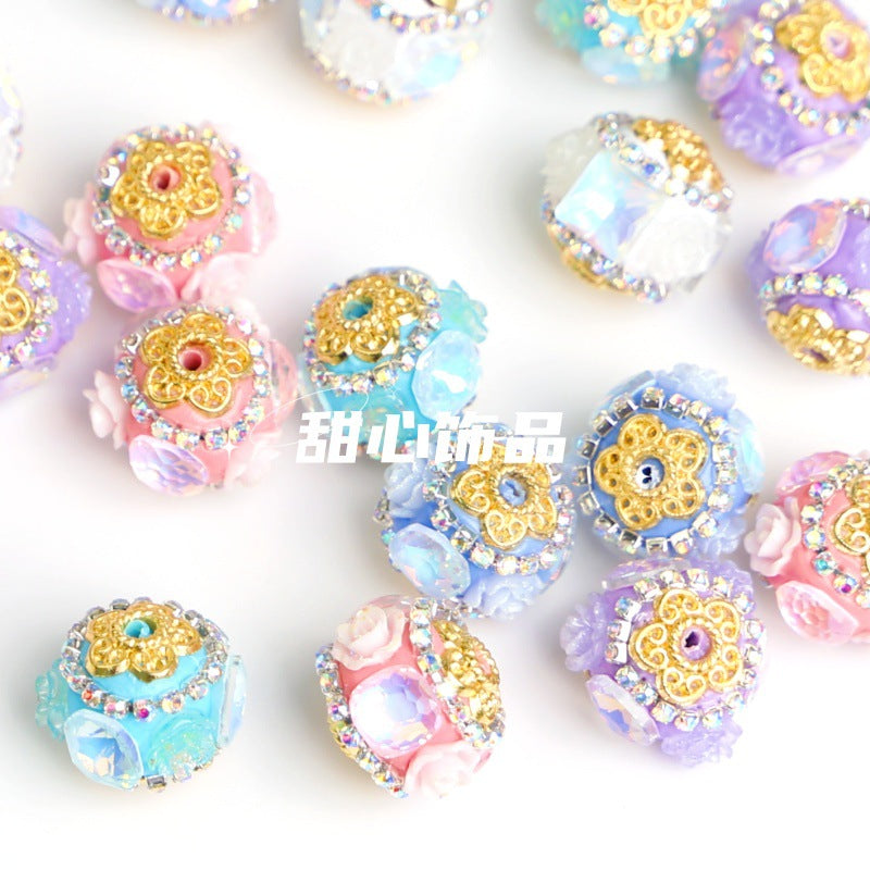 Cat's Eye Stone Rose Handmade Paste Diamond Beads Advanced Heavy Industry Beads Through Holes Loose Beads DIY Jewelry Accessories