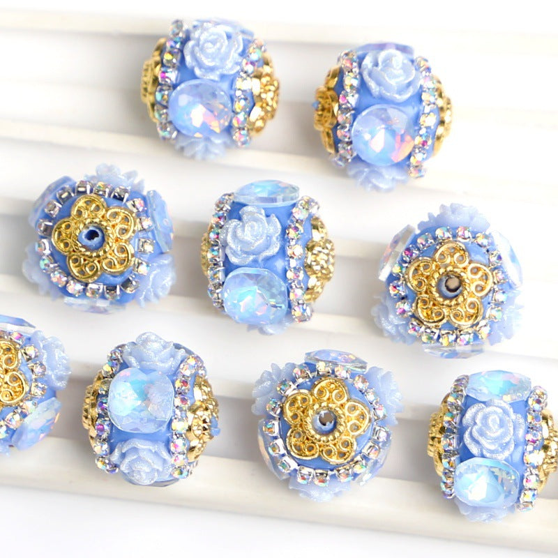 Cat's Eye Stone Rose Handmade Paste Diamond Beads Advanced Heavy Industry Beads Through Holes Loose Beads DIY Jewelry Accessories