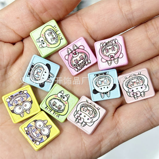 Vertical hole alloy cartoon cloth square piece through-hole bead accessories mobile phone keychain DIY handmade loose bead material