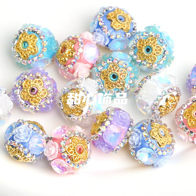 Cat's Eye Stone Rose Handmade Paste Diamond Beads Advanced Heavy Industry Beads Through Holes Loose Beads DIY Jewelry Accessories