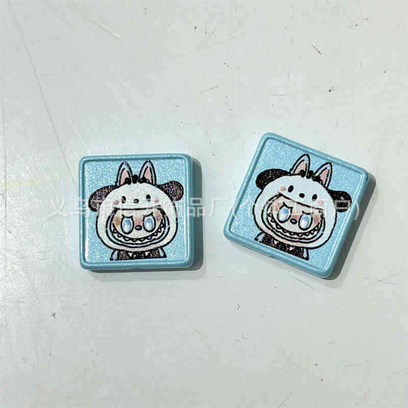 Vertical hole alloy cartoon cloth square piece through-hole bead accessories mobile phone keychain DIY handmade loose bead material