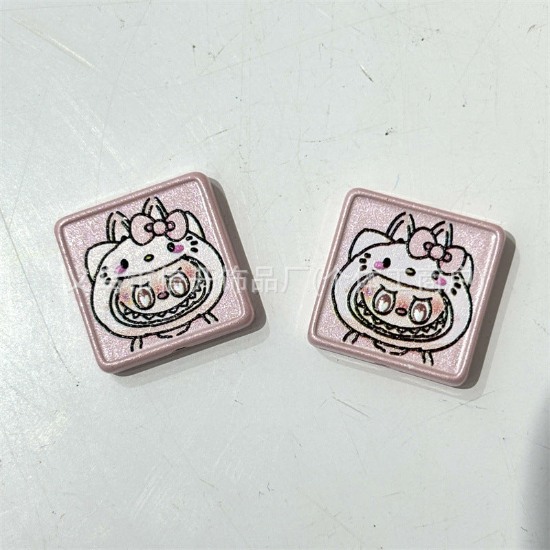 Vertical hole alloy cartoon cloth square piece through-hole bead accessories mobile phone keychain DIY handmade loose bead material