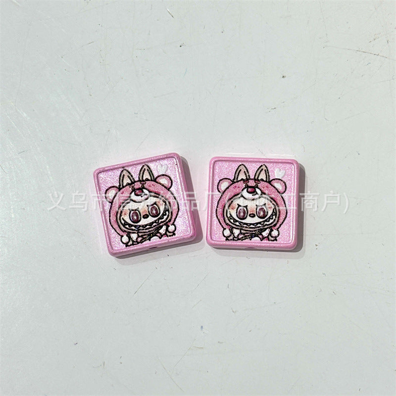 Vertical hole alloy cartoon cloth square piece through-hole bead accessories mobile phone keychain DIY handmade loose bead material