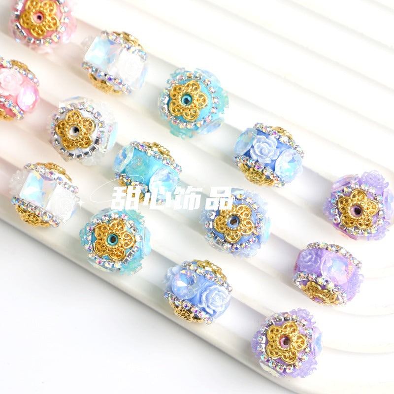 Cat's Eye Stone Rose Handmade Paste Diamond Beads Advanced Heavy Industry Beads Through Holes Loose Beads DIY Jewelry Accessories