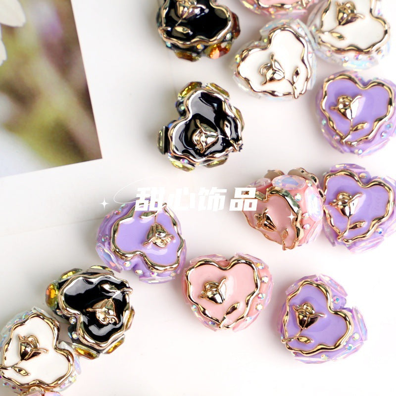 Love Heavy Industry Rose Flower Diamond Bead DIY String Bead Necklace Pendant Accessory for Mobile Phone Chain Decoration