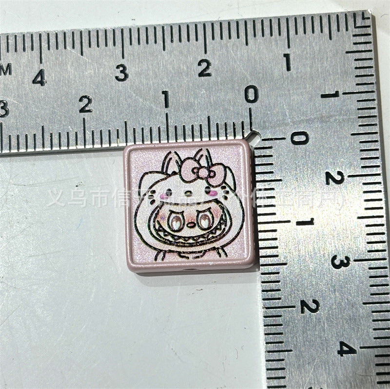 Vertical hole alloy cartoon cloth square piece through-hole bead accessories mobile phone keychain DIY handmade loose bead material