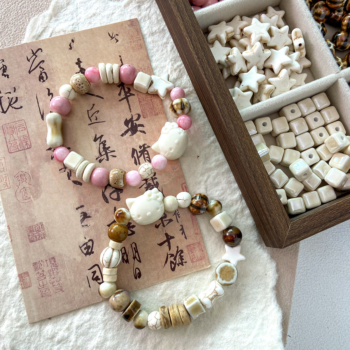 Resin Cat Ceramic Bead Wood Bead Loose Bead Bracelet Necklace DIY Accessories Material Bead