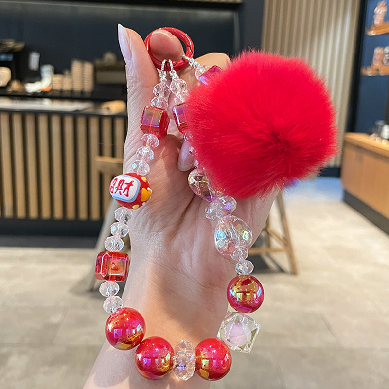 Brand new luxury crystal beads strap strap net red hair player string key holder