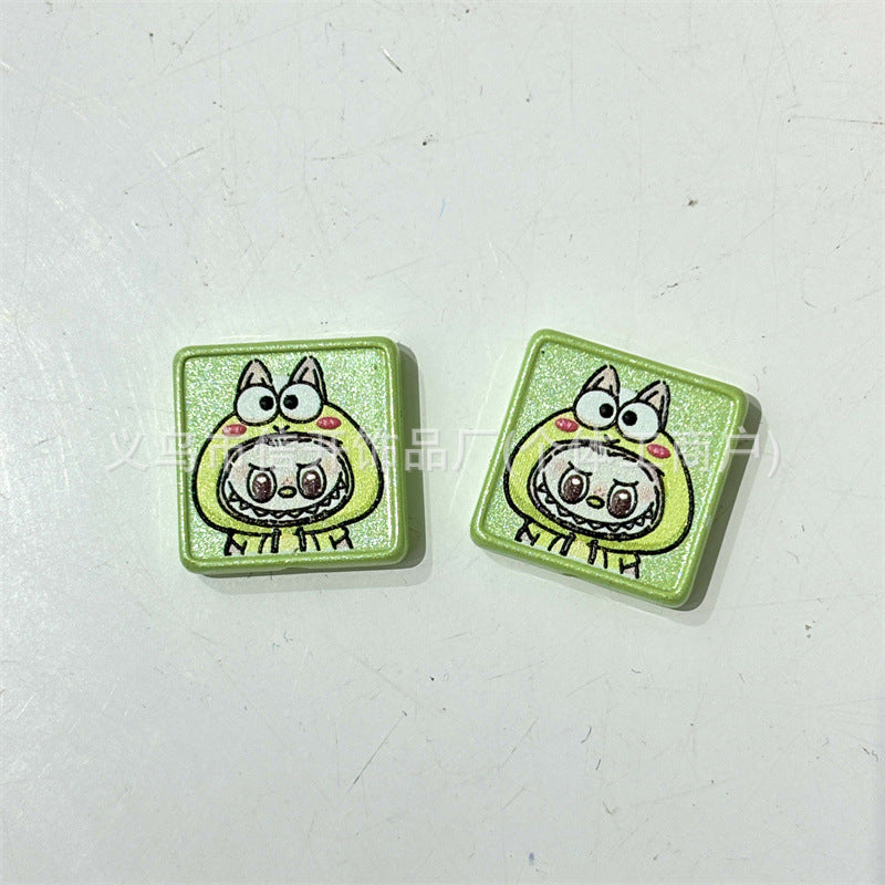 Vertical hole alloy cartoon cloth square piece through-hole bead accessories mobile phone keychain DIY handmade loose bead material